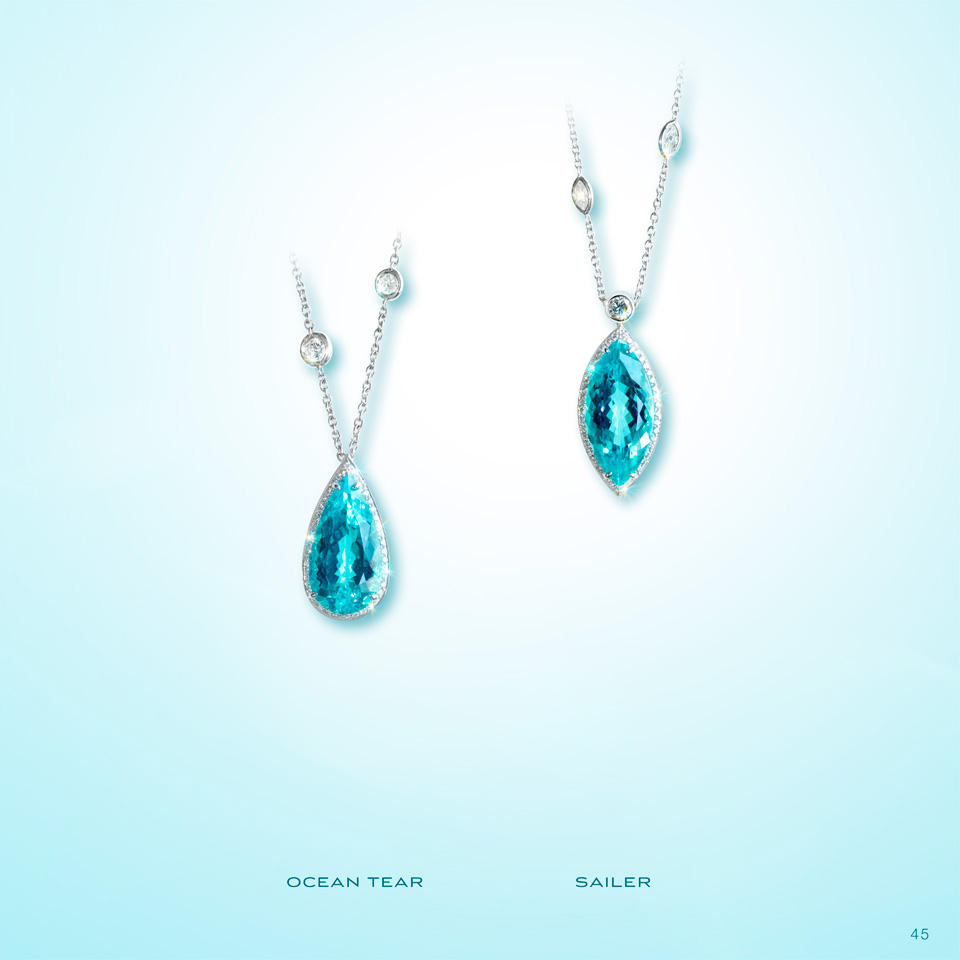 SAILOR Halskette Seemann Paraiba-Turmalin-Navette 6,5 Karat Turmalinhalskette Turmalin-Halsketten weißen Diamanten Diamanthalskette 750/000 Weißgold Weißgoldhalskette Halsketten Goldhalsketten Diamant-Turmalin-Halskette